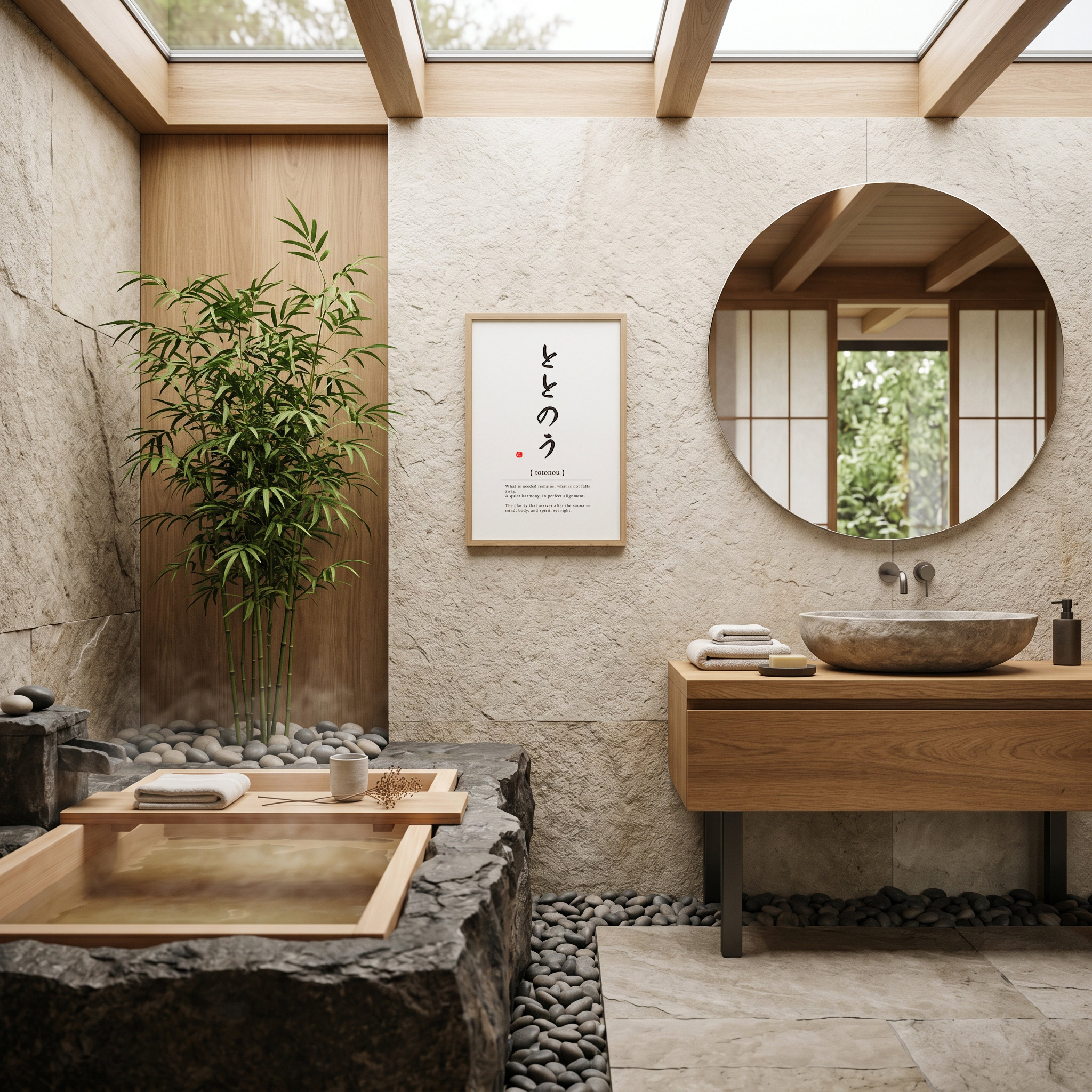 Japanese word art styled for a calm bathroom space